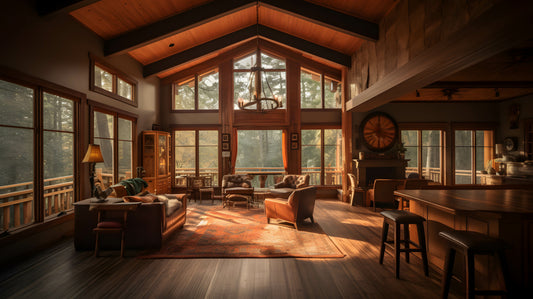 Interior of cabin in the woods, wooden cabin décor - noir.design