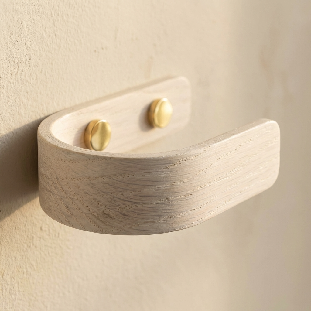 minimalist white oak curtain holdbacks