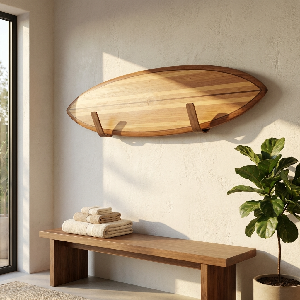 elegant walnut surfboard rack for vertical wall display