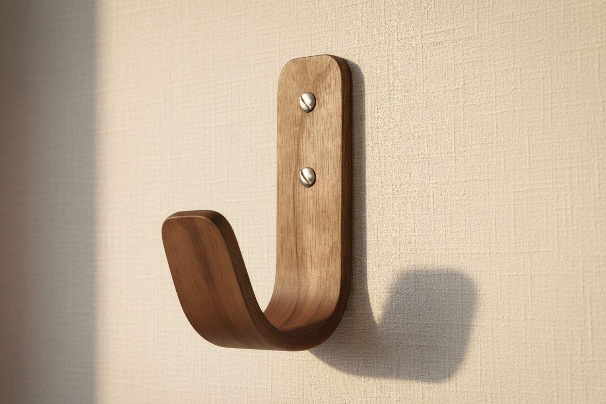 Walnut coat hook on the wall