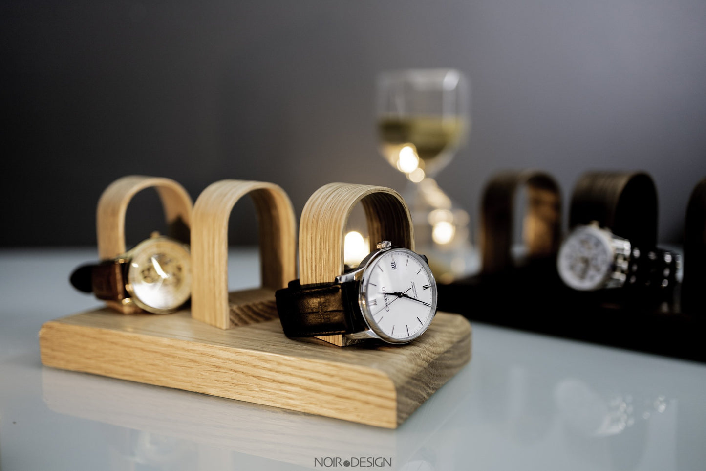 Luxury Walnut Triple Watch Stand Holder - Watch Display - NOIR.DESIGN