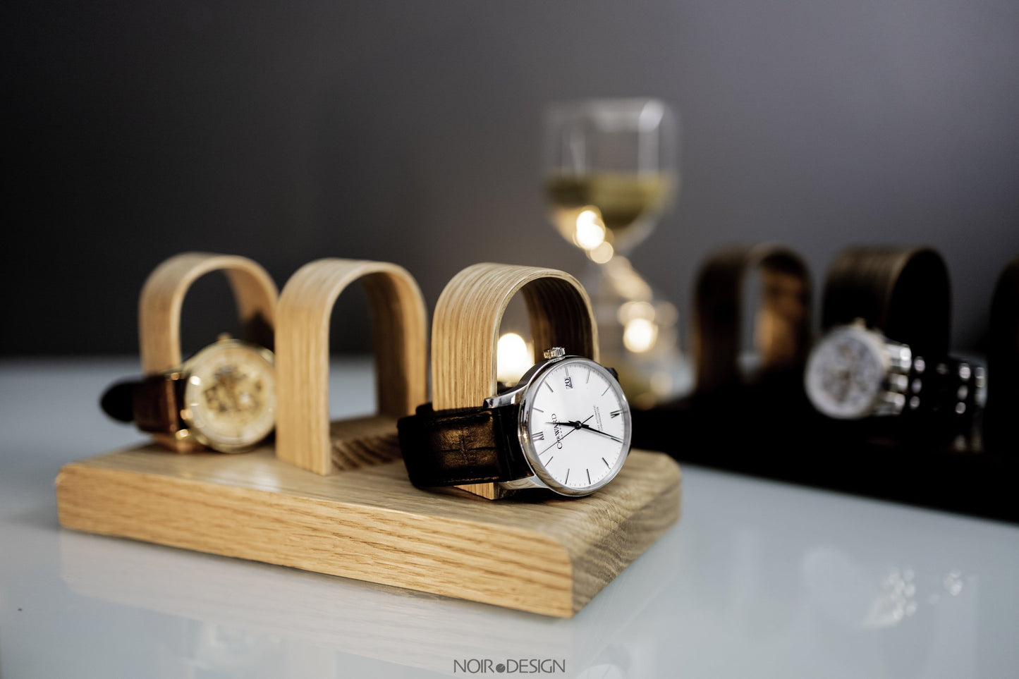 Luxury Walnut Triple Watch Stand Holder - Watch Display - NOIR.DESIGN