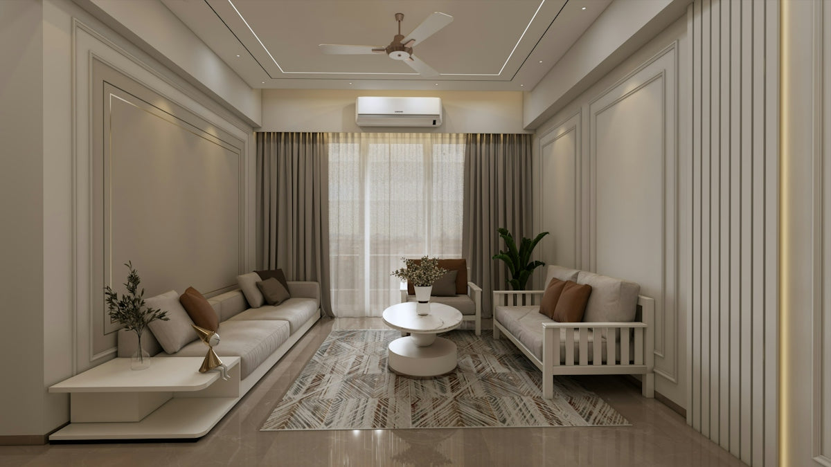 Modern living room with neutral colors and elegant design