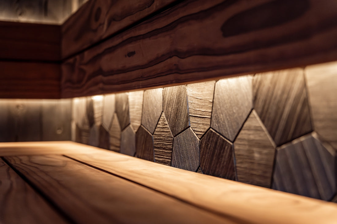 Wooden wall with geometric pattern and soft lighting