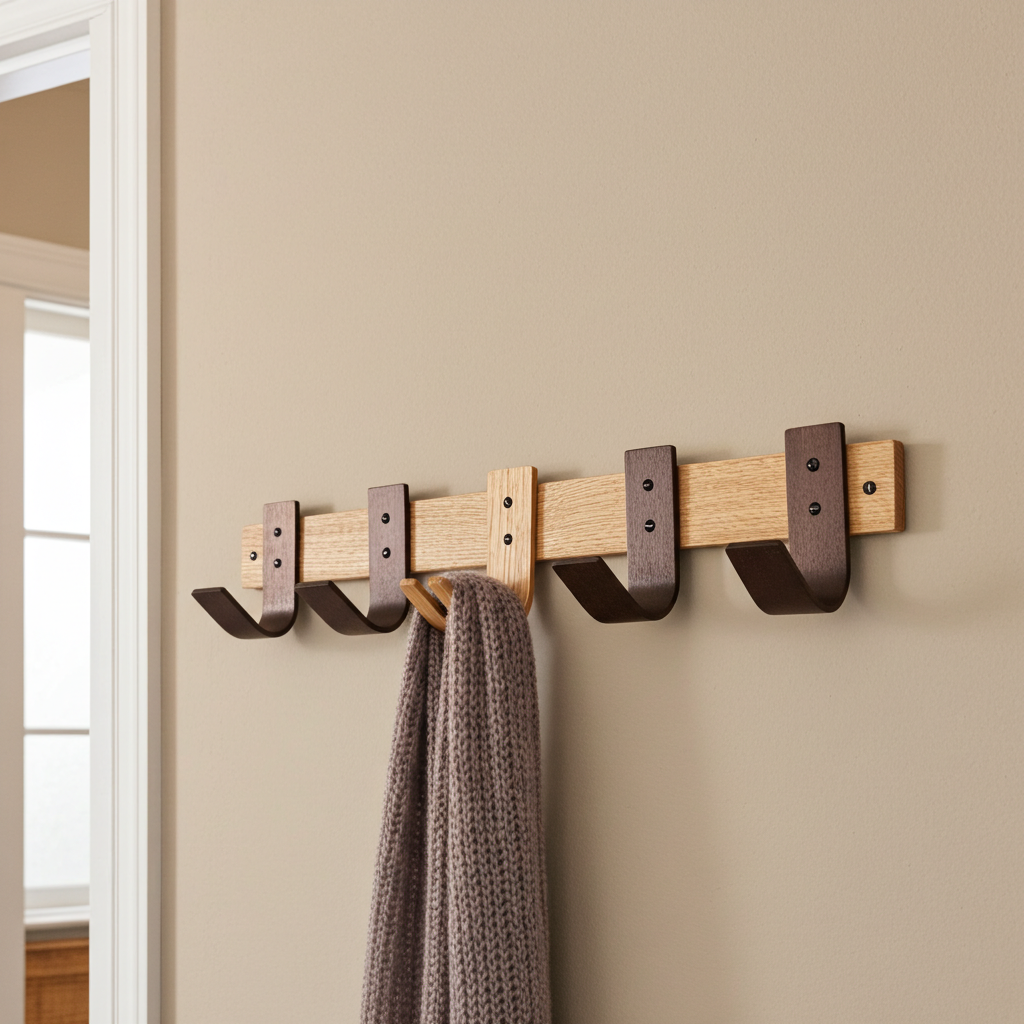 Sunrise Oak & Walnut Coat Rack with Key Storage - 5 Hooks