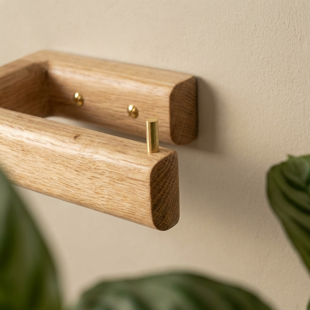 Luxury oak toilet papet holder with brass fittings