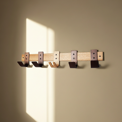 Sunrise Oak & Walnut Coat Rack with Key Storage - 5 Hooks