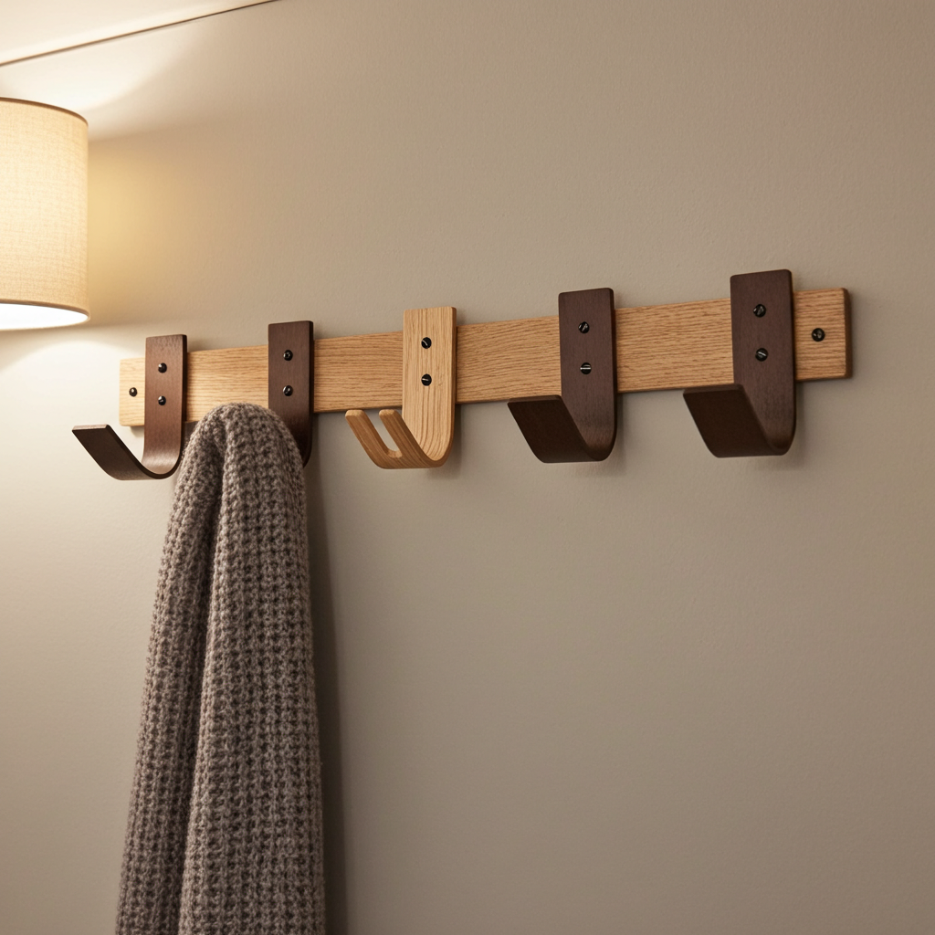 Sunrise Oak & Walnut Coat Rack with Key Storage - 5 Hooks