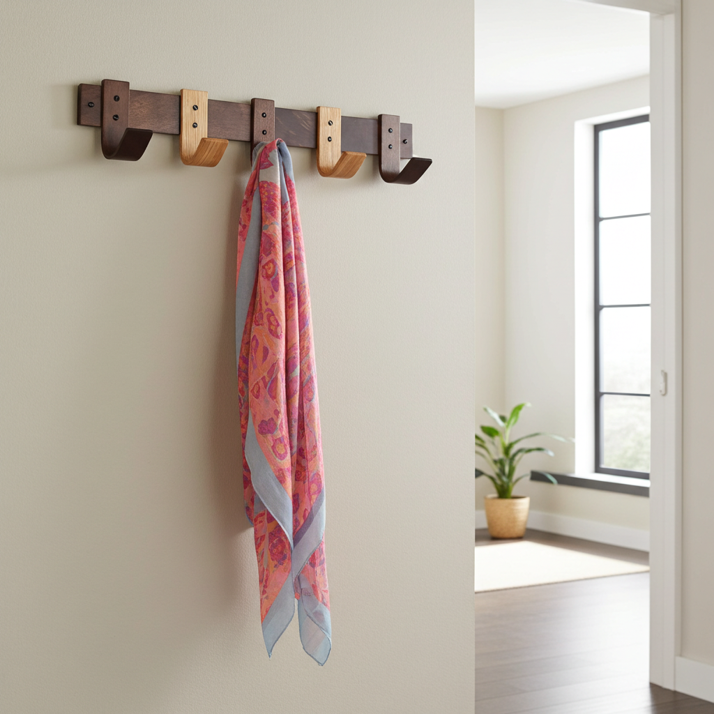 Walnut & Oak Blended Coat Rack - 5 Hook Wall Mount