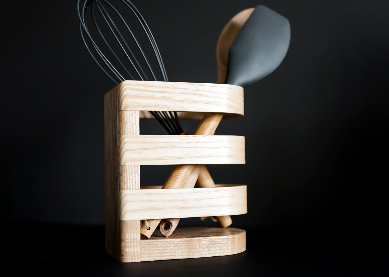Noir.Design Designer Utensils Holder, Handmade from Solid Ash - Bent wood design. low carbon design 