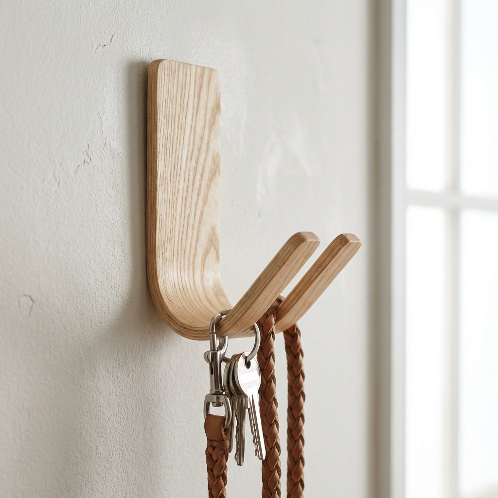 Ash wall hook adhesive mount for dog leash and key storage