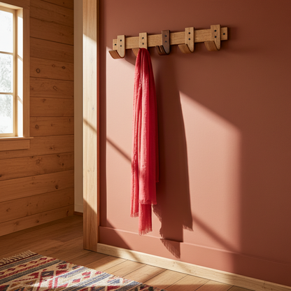 Designer Oak & Walnut Coat Rack with Key Storage - 5 Hooks