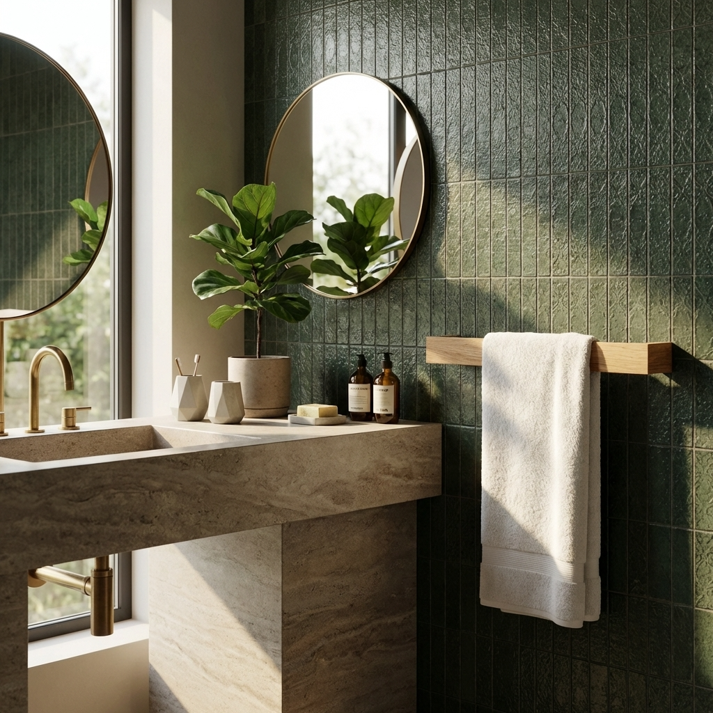 Hand towel rail made of solid oak, minimalist design for powder rooms