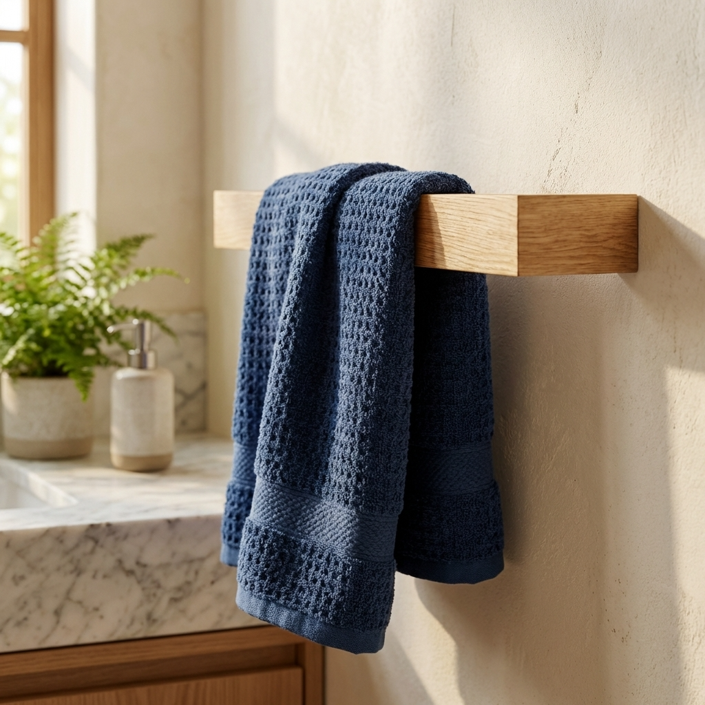 Handcrafted wall-mounted oak towel holder, practical and stylish