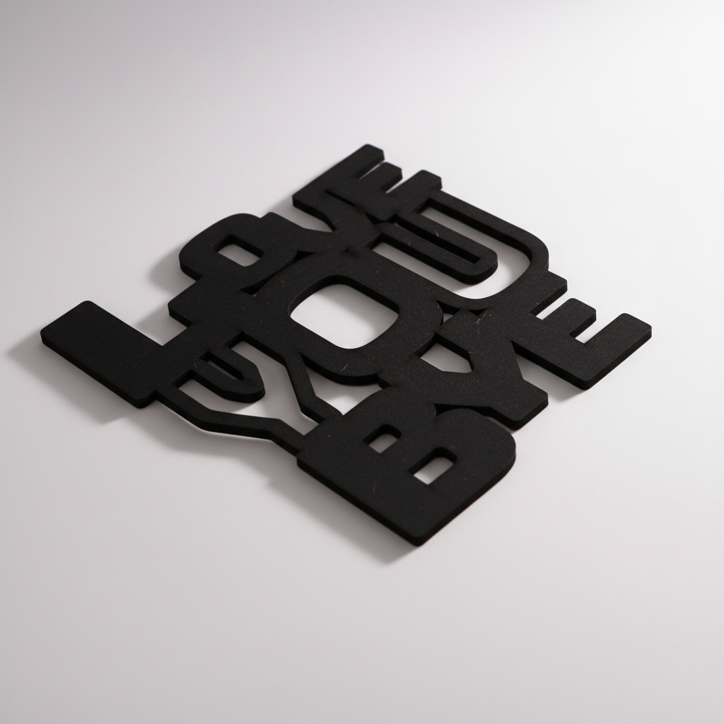 Black love you bye sign angled product photo showing dimensional depth and shadow