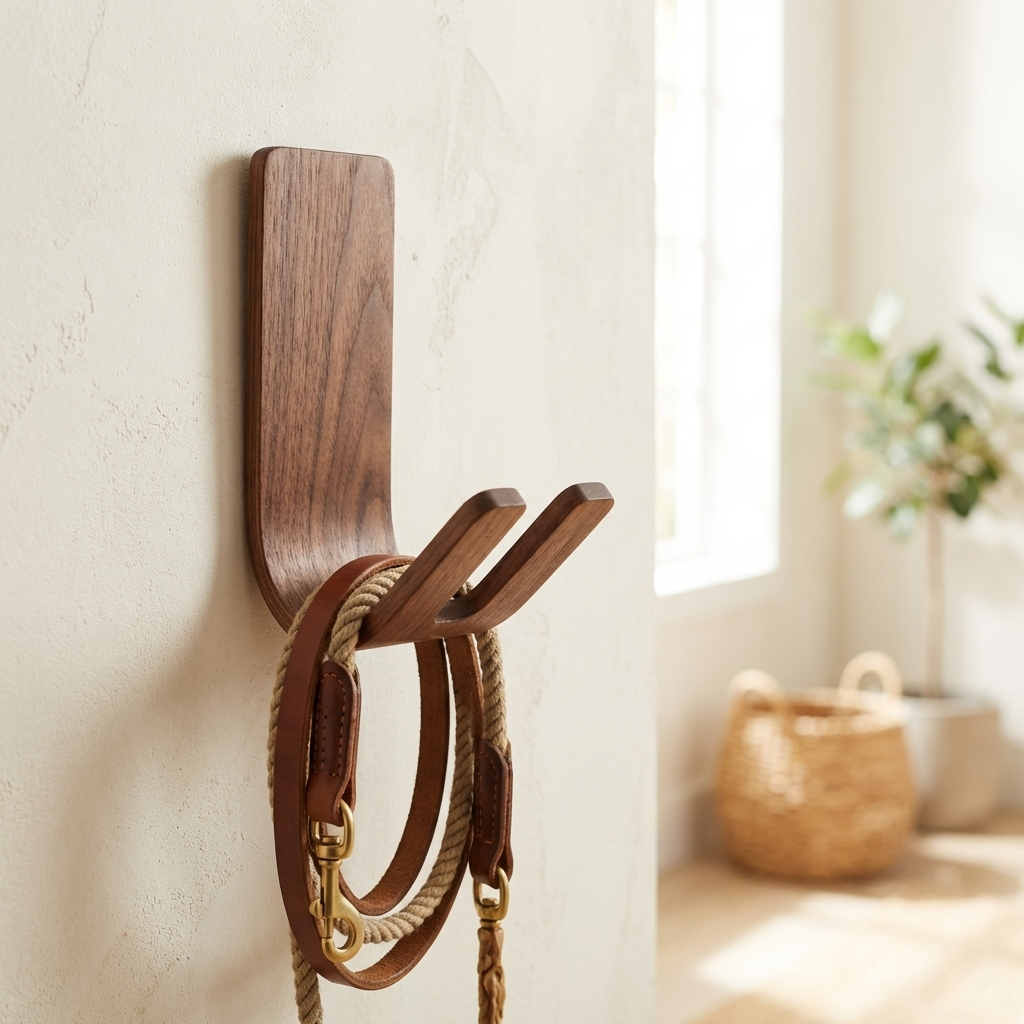 Minimal walnut wall hook for keys leash and small essentials