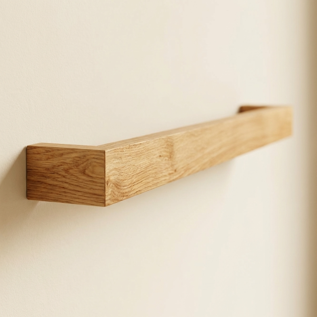 Modern wall-mounted oak towel bar, slimline and space-saving design