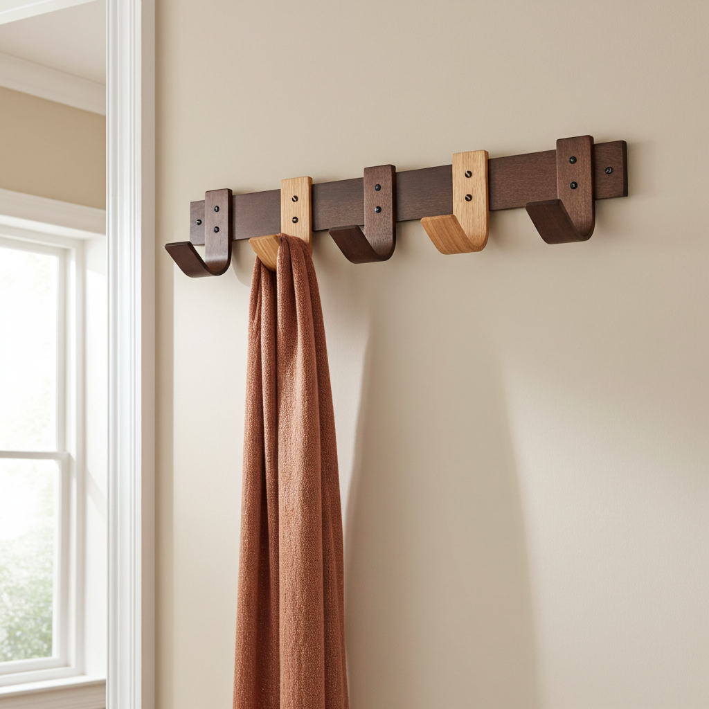 Walnut & Oak Blended Coat Rack - 5 Hook Wall Mount