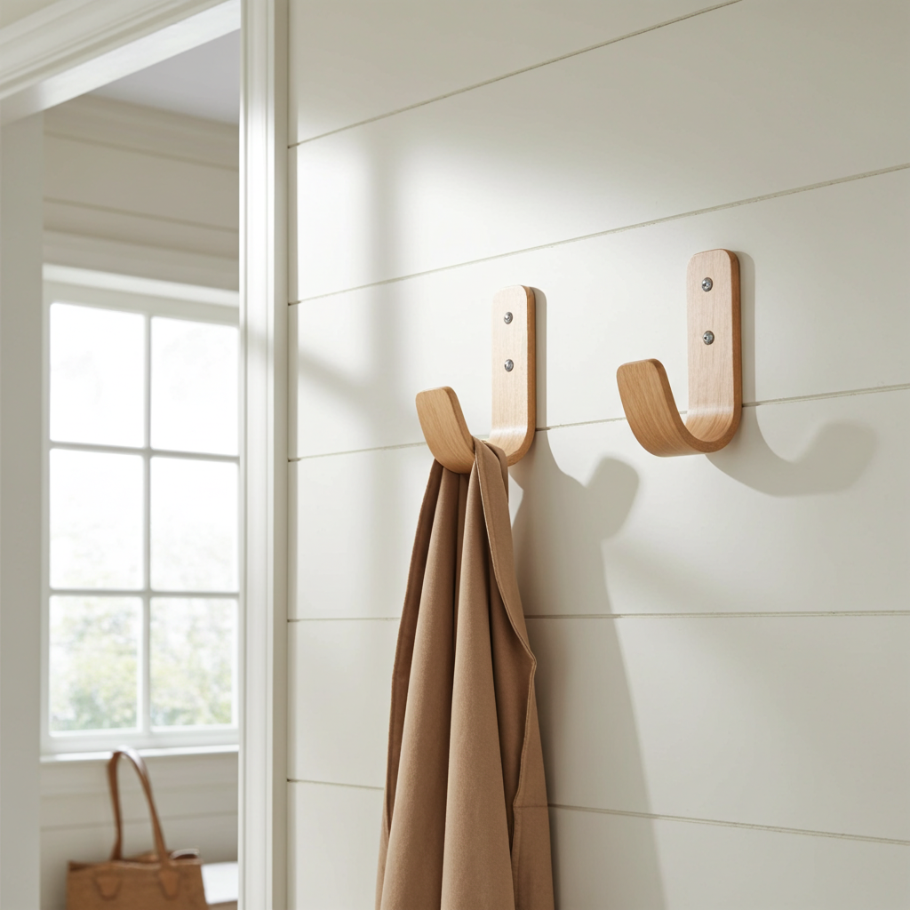 Curved Hardwood Wall Coat Hooks  - Oak