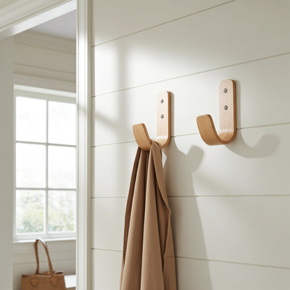 Curved Hardwood Wall Coat Hooks  - Oak