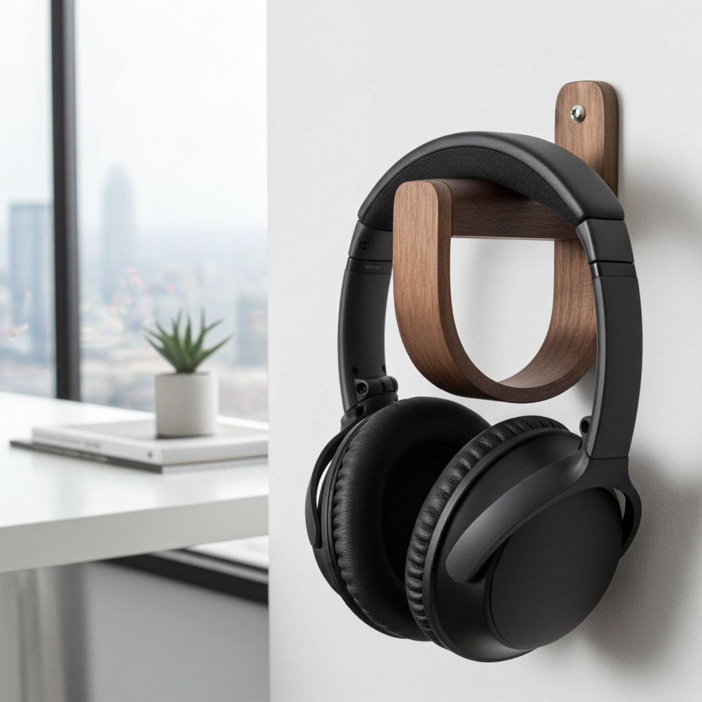 Walnut Headphone Wall Mount | Duo S Wooden Headset Holder | UK Made