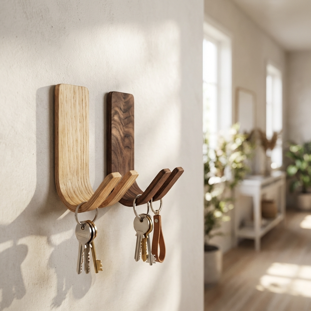 Solid walnut and oak key and leash hook no drilling required wall mount
