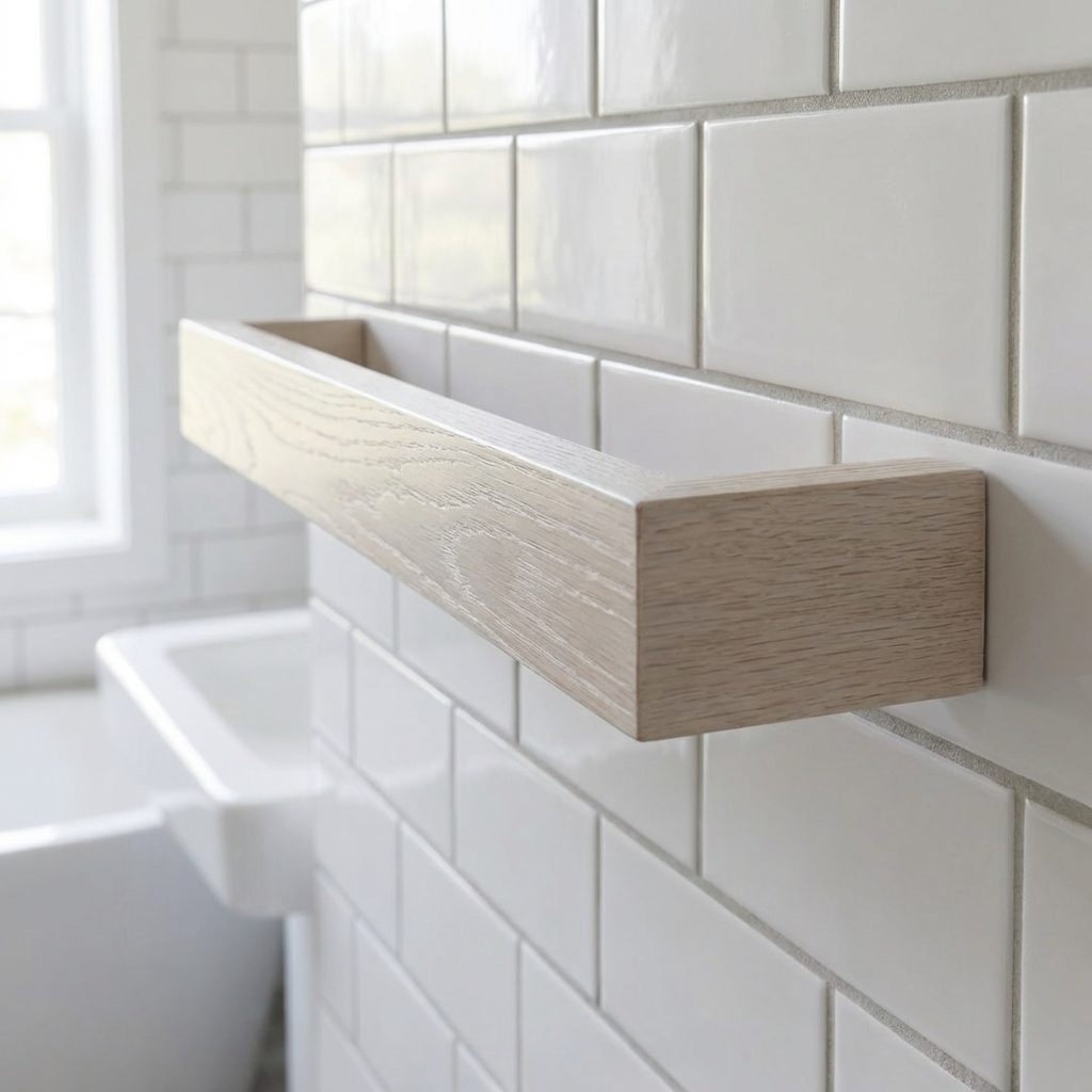 White stained ash slimline towel rack wall mounted