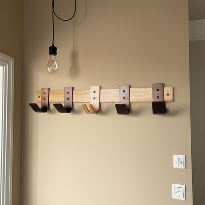 Sunrise Oak & Walnut Coat Rack with Key Storage - 5 Hooks